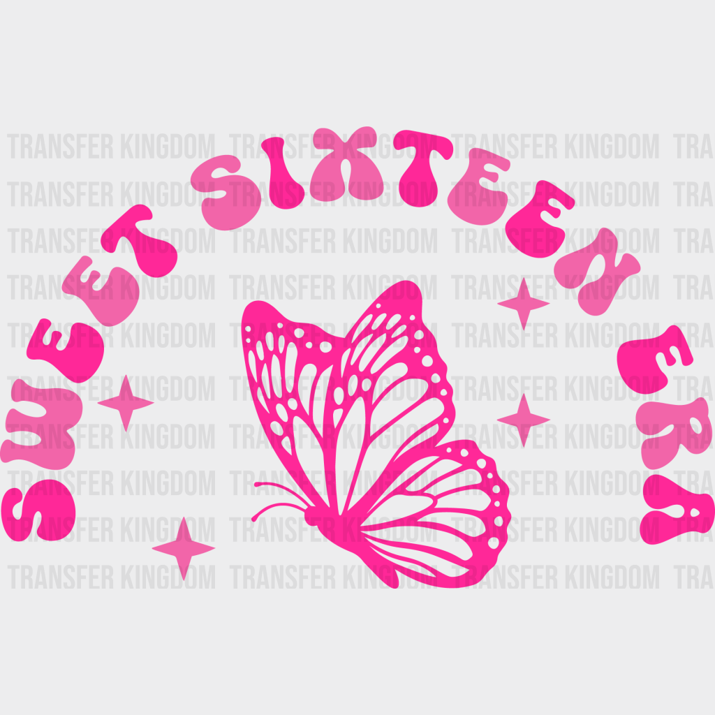 Sweet Sixteen Era Butterfly Design - 16 Iron On Dtf Transfer