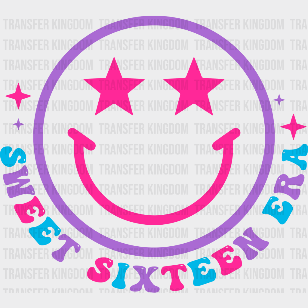 Sweet Sixteen Era Smiley Design - 16 Iron On Dtf Transfer