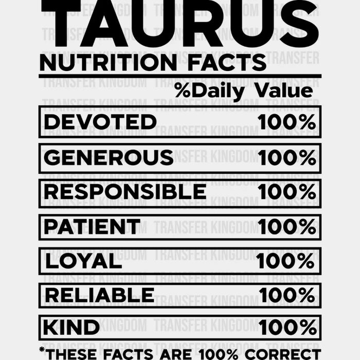 Taurus Nutrition Facts - Zodiac & Horoscopes DTF heat transfer