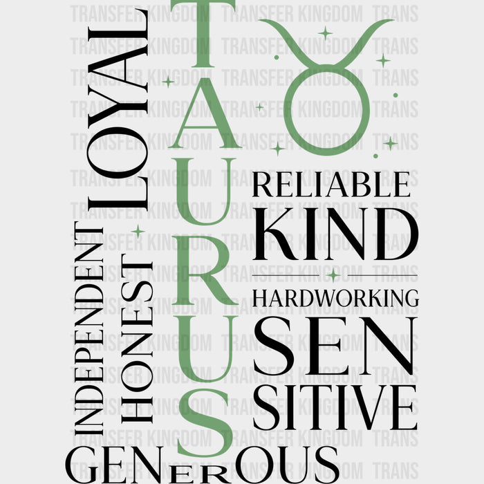 Taurus Qualities, Green - Zodiacs & Horoscopes DTF Transfers
