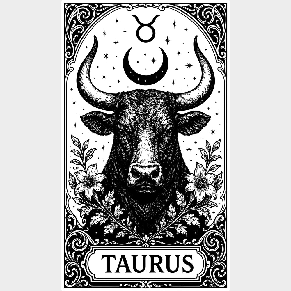 Taurus Tarot Card - Zodiacs & Horoscopes DTF Transfers - Adult Unisex - S & M (10’’) / Light Color Design (See Imaging)