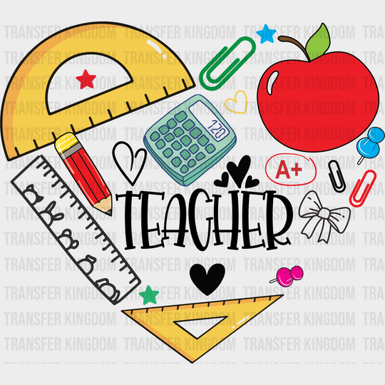 Teacher Heart Design - Dtf Heat Transfer Unisex S & M (10’’) / Dark Color See Imaging