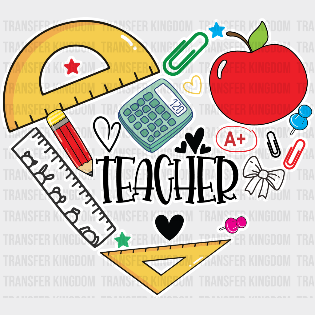 Teacher Heart Design - Dtf Heat Transfer Unisex S & M (10’’) / Light Color See Imaging