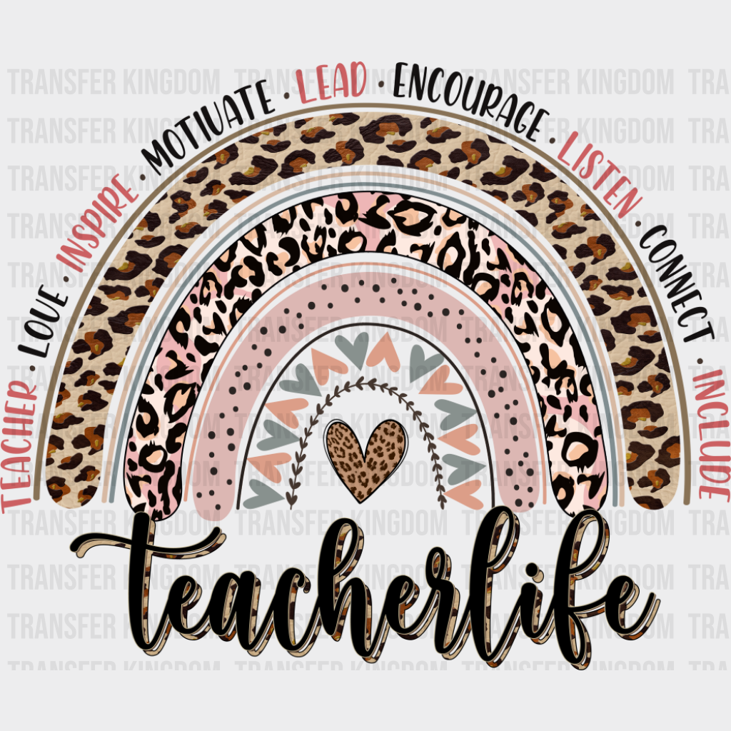 Teacher Life Heart - Teachers DTF Transfer Adult Unisex - S & M (10’’) / Dark Color Design (See Imaging)