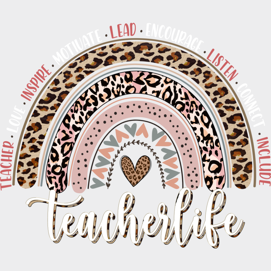Teacher Life Heart - Teachers DTF Transfer Adult Unisex - S & M (10’’) / Light Color Design (See Imaging)