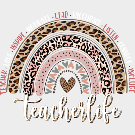 Teacher Life Heart - Teachers DTF Transfer Adult Unisex - S & M (10’’) / Light Color Design (See Imaging)