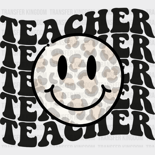 Teacher Retro Smiley - Teachers DTF Transfer Adult Unisex - S & M (10’’) / Dark Color Design (See Imaging)