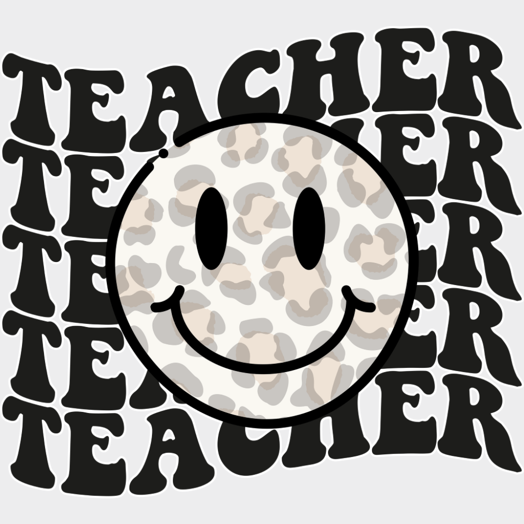 Teacher Retro Smiley - Teachers DTF Transfer Adult Unisex - S & M (10’’) / Light Color Design (See Imaging)