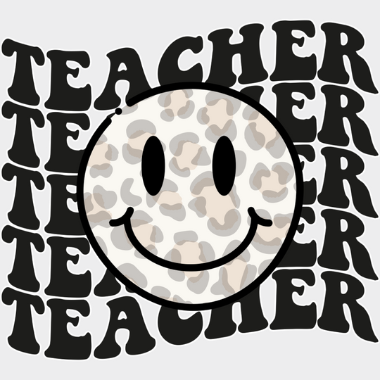 Teacher Retro Smiley - Teachers DTF Transfer Adult Unisex - S & M (10’’) / Light Color Design (See Imaging)