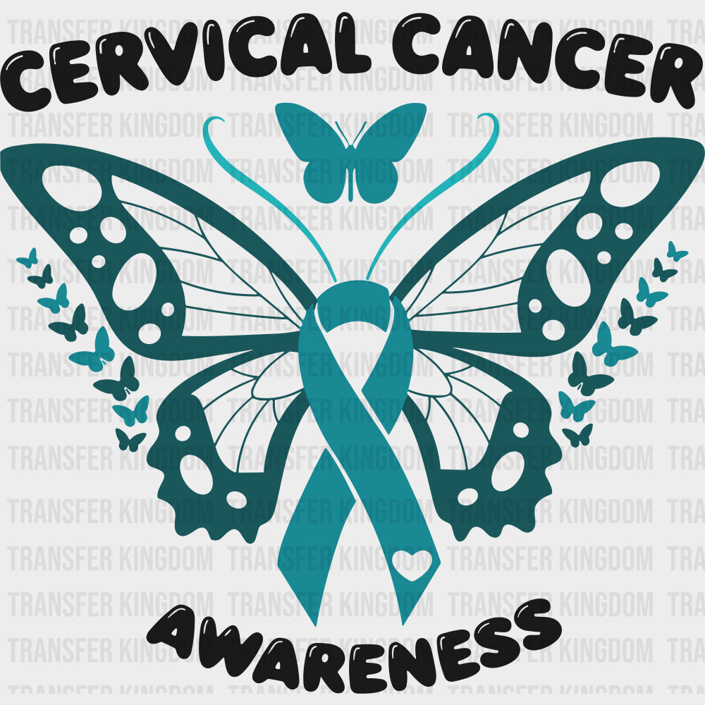 Teal Butterfly - Cervical Cancer DTF Transfers - Adult Unisex - S & M (10’’) / Dark Color Design (See Imaging)