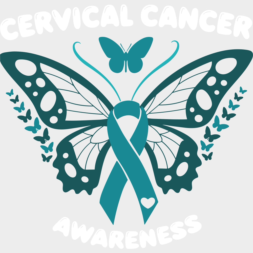 Teal Butterfly - Cervical Cancer DTF Transfers - Adult Unisex - S & M (10’’) / Light Color Design (See Imaging)