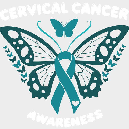 Teal Butterfly - Cervical Cancer DTF Transfers - Adult Unisex - S & M (10’’) / Light Color Design (See Imaging)