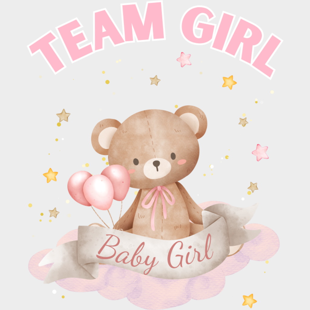 Team Boy & Girl Teddy Bear - Gender Reveal DTF Transfer Adult Unisex - S & M (10’’) / Girl Design (See Imaging)