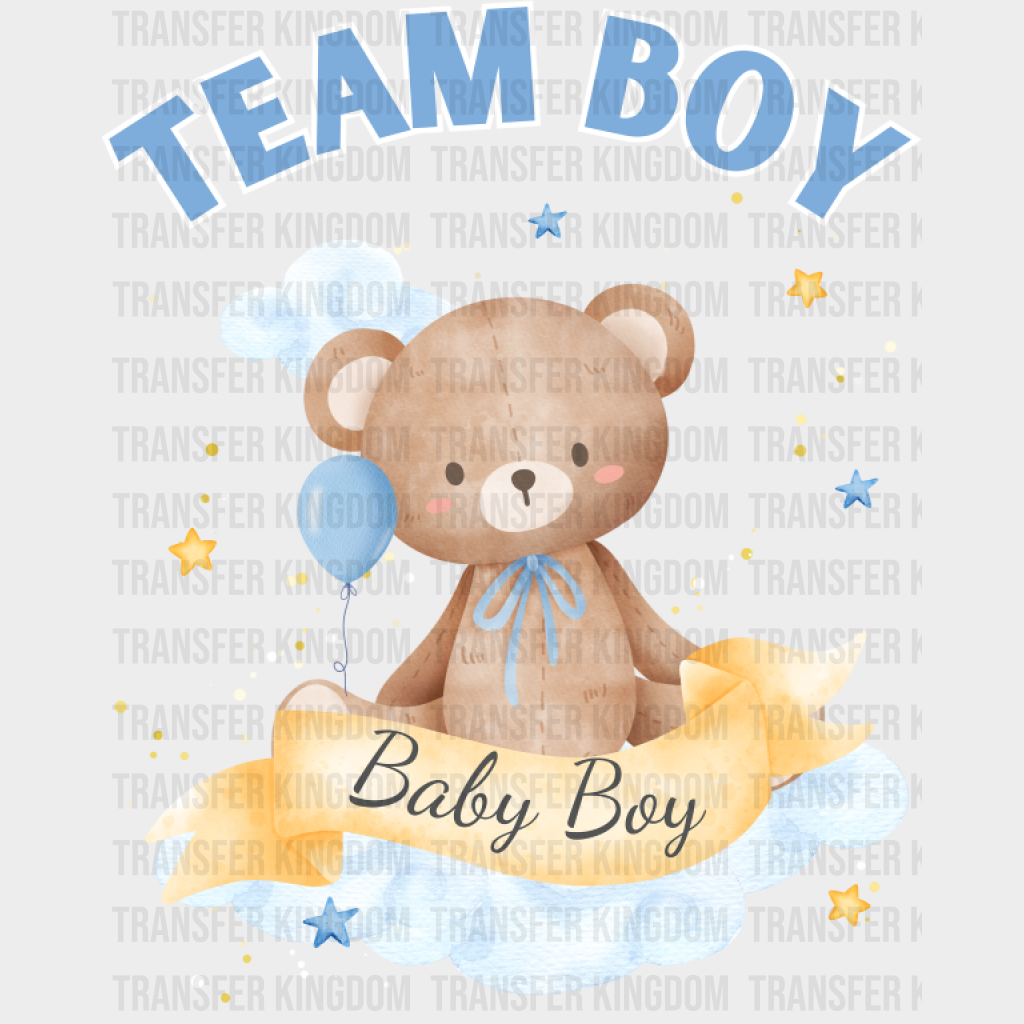 Team Boy & Girl Teddy Bear - Gender Reveal DTF Transfer Adult Unisex - S & M (10’’) / Boy Design (See Imaging)