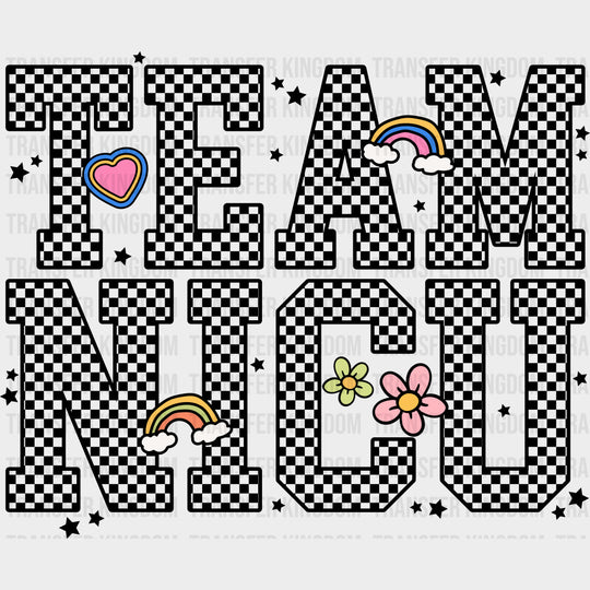 Team NICU B&W Checkered - NICU Nurse DTF Transfers Adult Unisex - S & M (10’’) / Dark Color Design (See Imaging)
