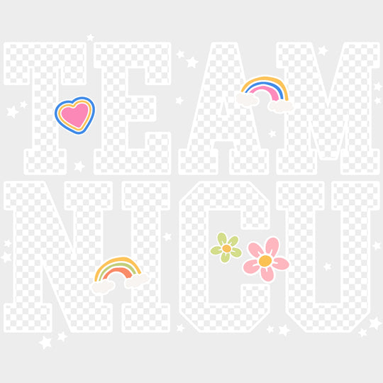 Team NICU B&W Checkered - NICU Nurse DTF Transfers Adult Unisex - S & M (10’’) / Light Color Design (See Imaging)