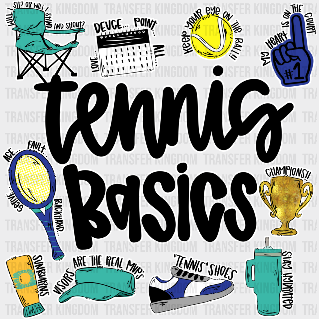 Tennis Basics - Dtf Heat Transfer Unisex S & M (10’’) / Light Color Design (See Imaging)