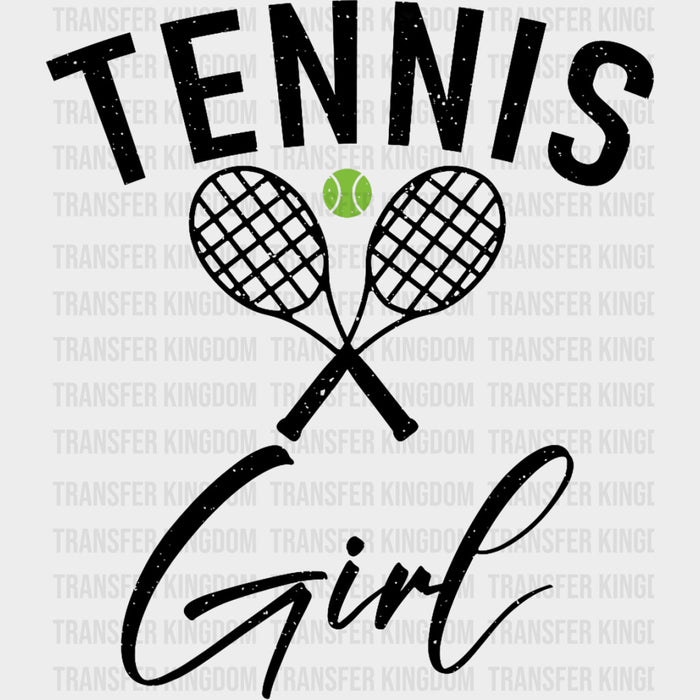Tennis Girl, Cursive B&W - Tennis DTF Transfers