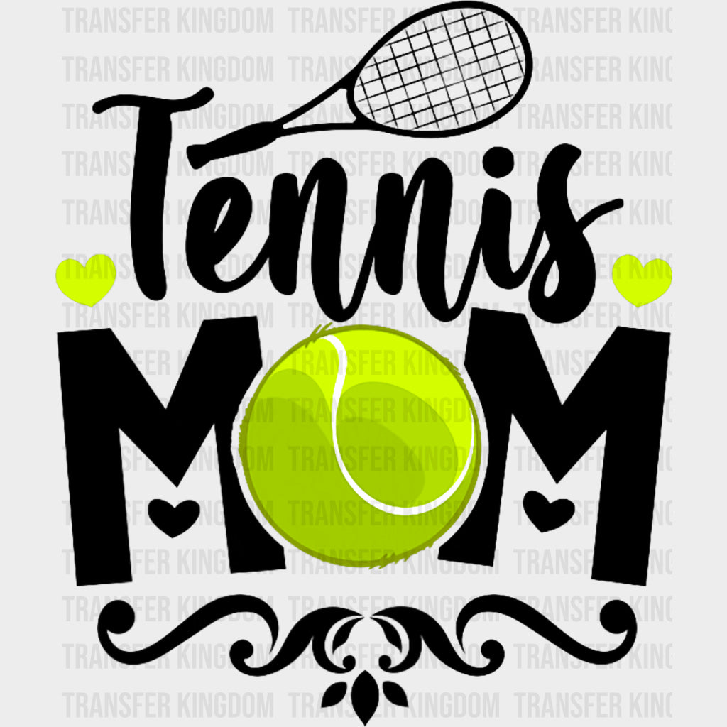 Tennis Mom Green Hearts - Tennis DTF Transfers Adult Unisex - S & M (10’’) / Dark Color Design (See Imaging)