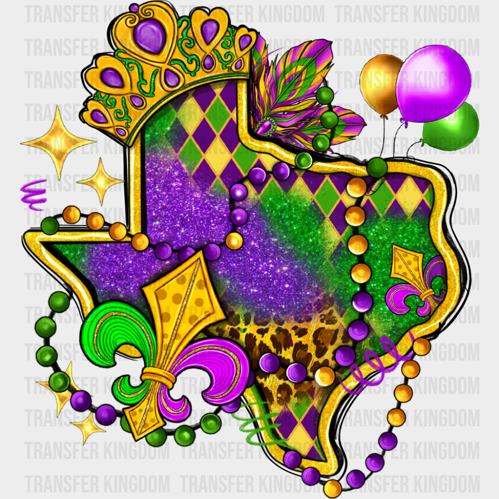 Texas Map Colorful - Mardi Gras DTF Transfer Adult Unisex - S & M (10’’) / Dark Color Design (See Imaging)