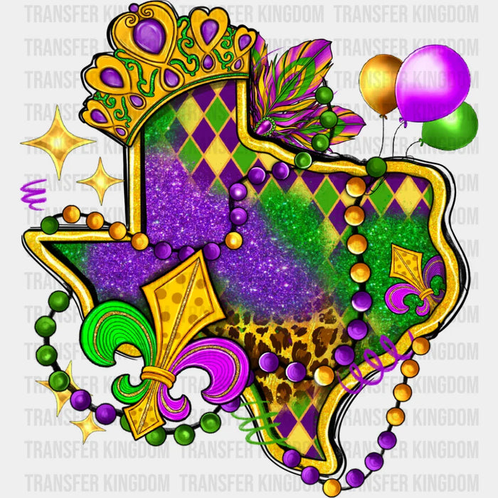 Texas Map Colorful - Mardi Gras DTF Transfer
