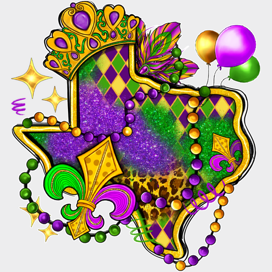 Texas Map Colorful - Mardi Gras DTF Transfer Adult Unisex - S & M (10’’) / Light Color Design (See Imaging)
