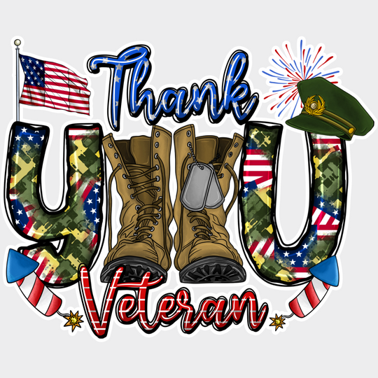 Thank You Veteran Fireworks Design - Army Dtf Transfer Unisex S & M (10’’) / Light Color See Imaging