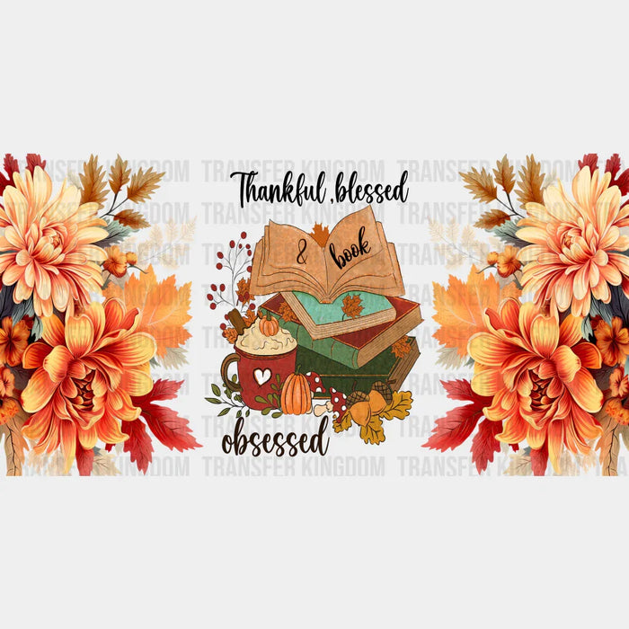 Thankful Blessed And Book - Fall Cup Wrap UV Sticker Permanent UV DTF Decal