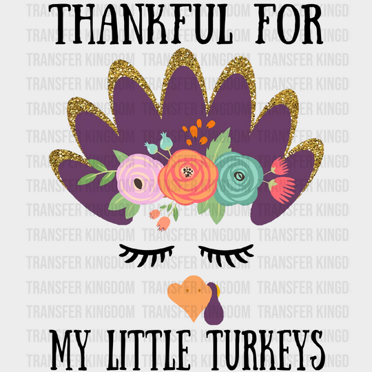 Thankful For My Turkeys Purple - Thanksgiving Dtf Transfer Unisex S & M (10’’) / Dark Color