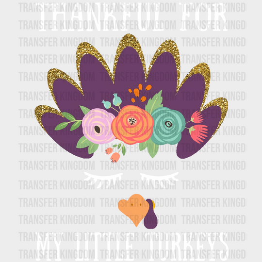 Thankful For My Turkeys Purple - Thanksgiving Dtf Transfer Unisex S & M (10’’) / Light Color