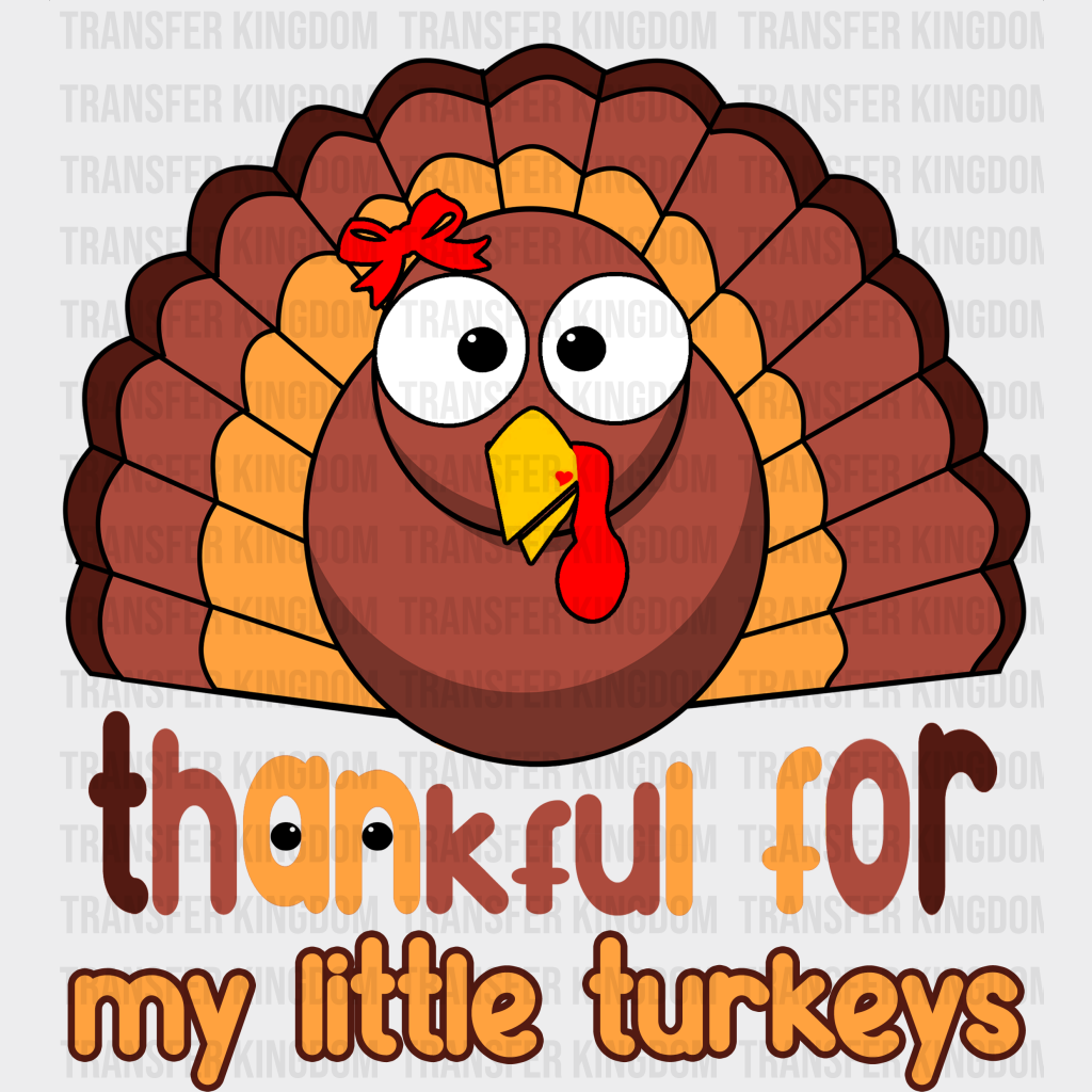 Thankful For My Turkeys Red Ribbon - Thanksgiving Dtf Transfer Unisex S & M (10’’) / Dark Color