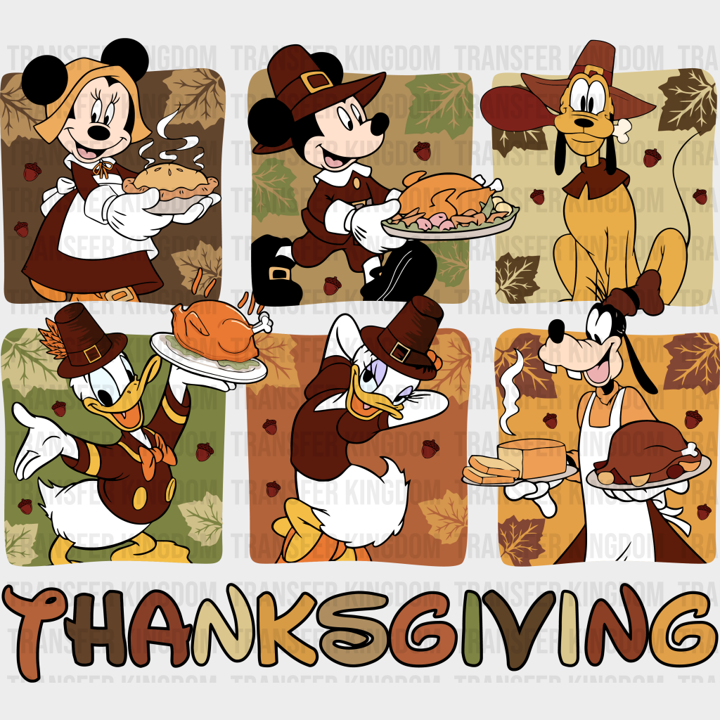 Thanksgiving Mickey Mouse Characters - Dtf Transfer Unisex S & M (10’’) / Dark Color Design See