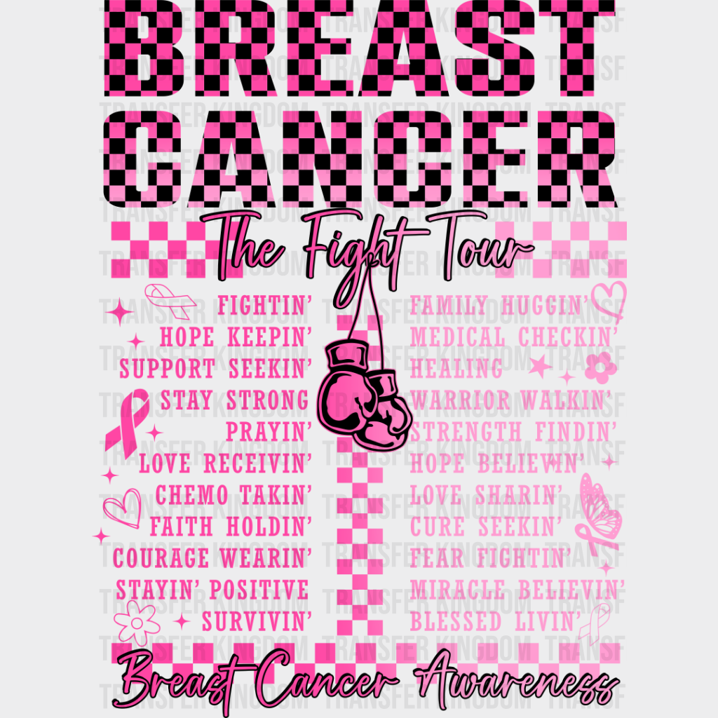 The Fight Tour - Breast Cancer Dtf Transfer Unisex S & M (10’’) / Dark Color Design See Imaging