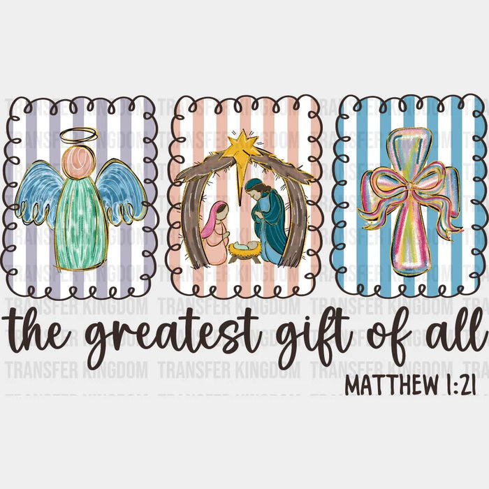 The Greatest Gift Of All B&W Matthew 1:21 - Christmas DTF Transfer
