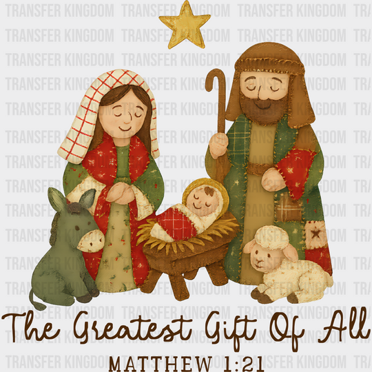 The Greatest Gift Of All Matthew 1:21 - Christmas DTF Transfer Adult Unisex - S & M (10’’) / Dark Color Design (See