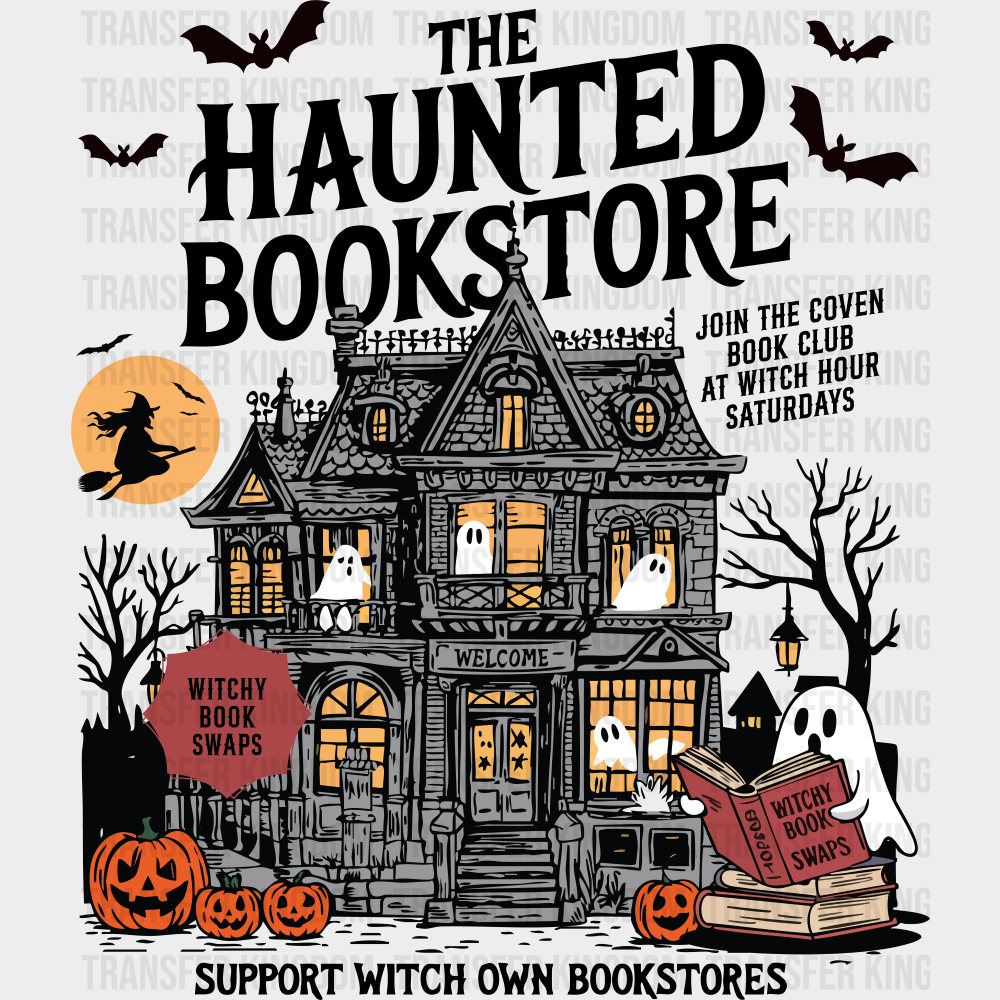 The Haunted Bookstore Halloween DTF Transfer Adult Unisex S & M (10’’) / Dark Color Design (See Imaging)