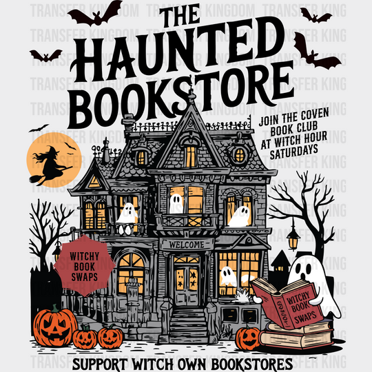 The Haunted Bookstore Halloween DTF Transfer Adult Unisex S & M (10’’) / Dark Color Design (See Imaging)
