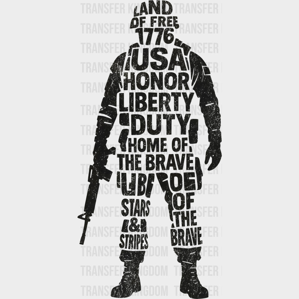 The Land of the Free and the Home of the Brave - Army DTF Transfers - Adult Unisex - S & M (10’’) / Dark Color Design