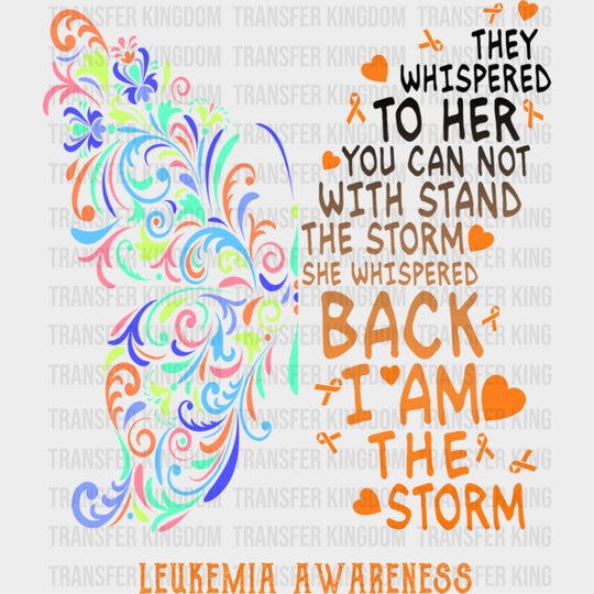 They Whispered To Her Butterfly Design - Leukemia DTF Transfers Adult Unisex - S & M (10’’) / Dark Color Design (See