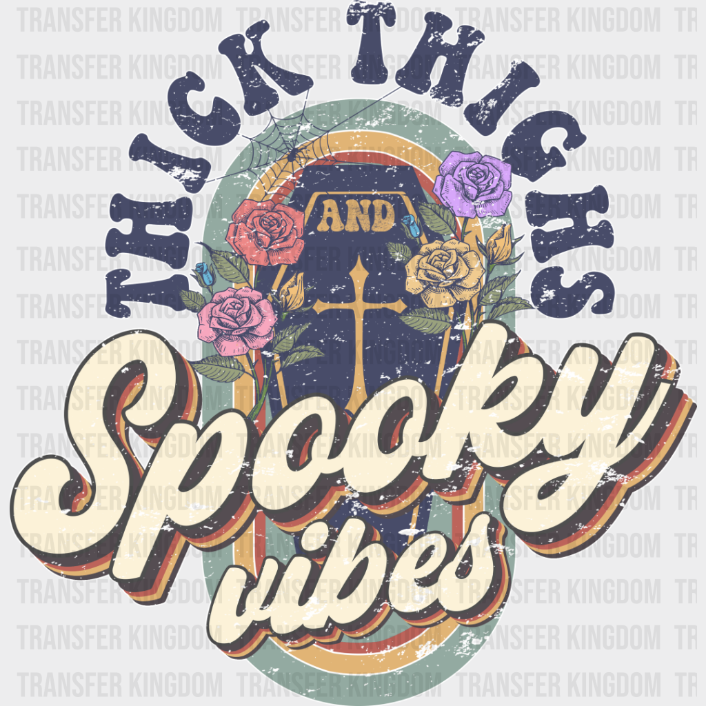 Thick Thighs Spooky Vibes - Halloween Dtf Transfer Unisex S & M (10’’) / Light Color Design See