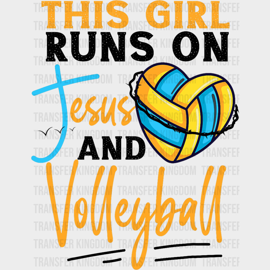 This Girl Runs On Jesus And Volleyball Yellow - Volleyball DTF Transfers Adult Unisex - S & M (10’’) / Dark Color