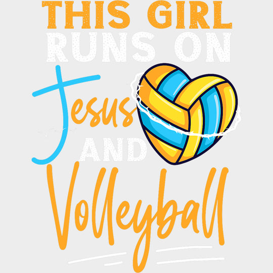 This Girl Runs On Jesus And Volleyball Yellow - Volleyball DTF Transfers Adult Unisex - S & M (10’’) / Light Color
