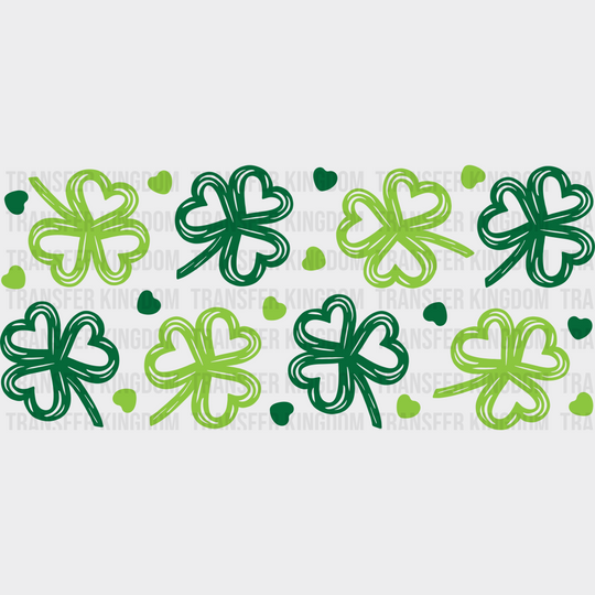 Three Leaf Clover Green Heart - St Patrick Cup Wrap Uv Sticker Permanent Dtf Decal