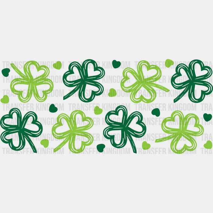 Three Leaf Clover Green Heart - St Patrick Cup Wrap UV Sticker Permanent UV DTF Decal