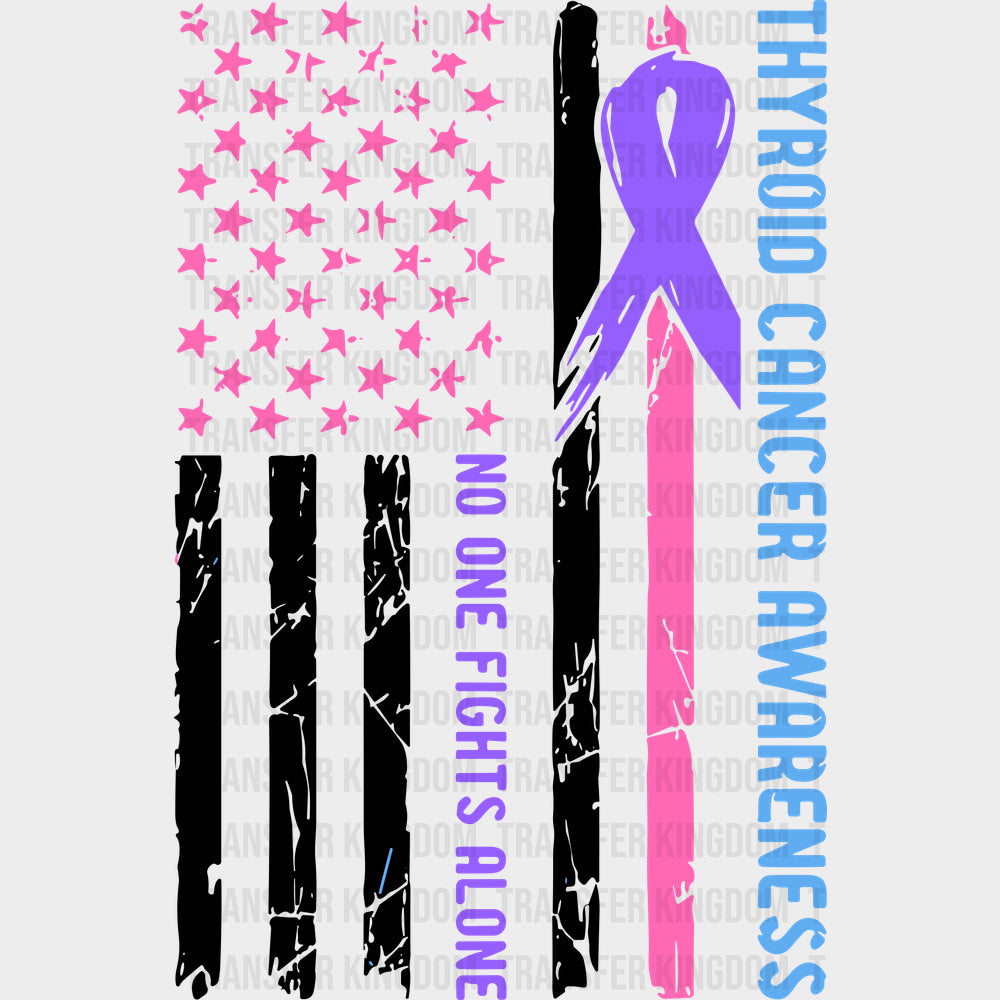 Thyroid Cancer Awareness No One Fights Alone - Thyroid Cancer DTF Transfers - Adult Unisex - S & M (10’’) / Dark Color
