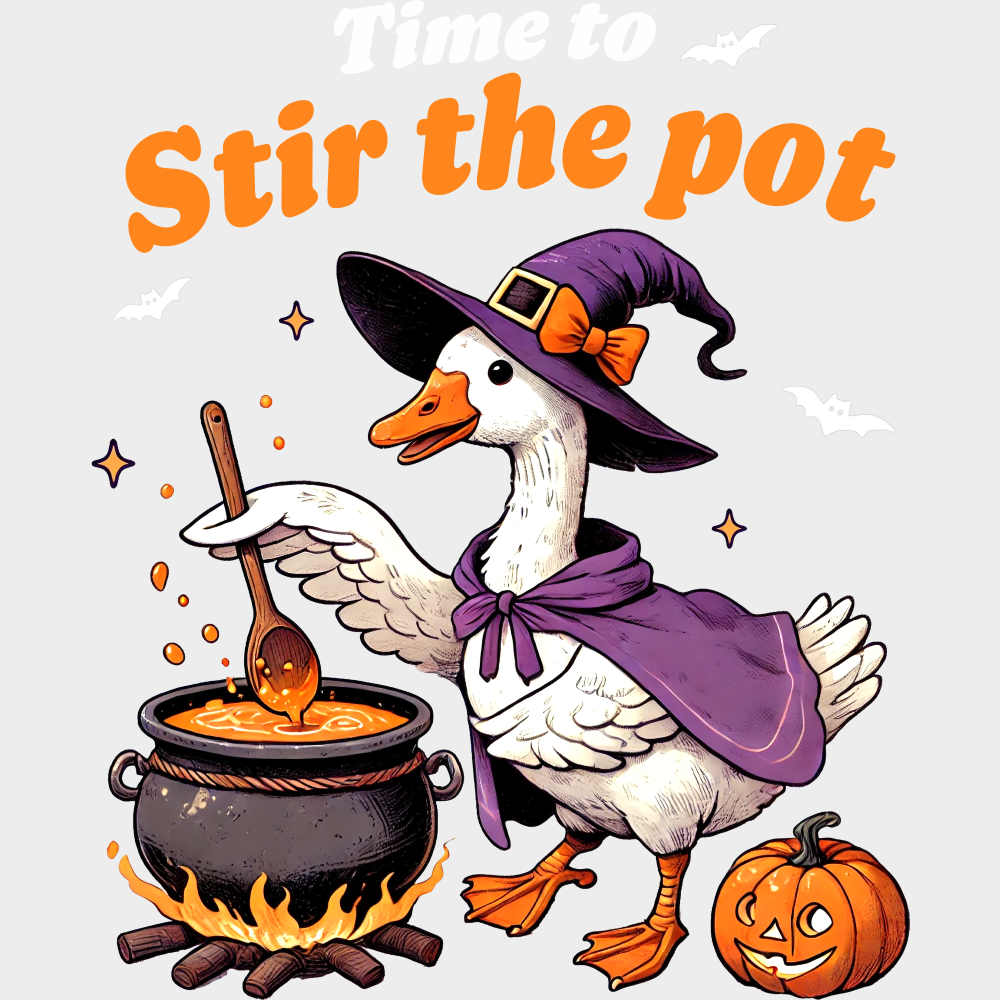 Time To Stir The Pot B&W Halloween DTF Transfer Adult Unisex S & M (10’’) / Light Color Design (See Imaging)