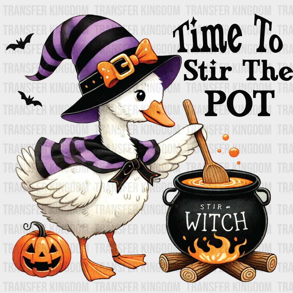 Time To Stir The Pot Cute Goose Halloween DTF Transfer Adult Unisex S & M (10’’) / Dark Color Design (See Imaging)