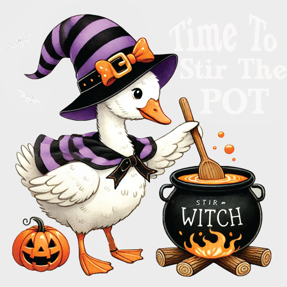 Time To Stir The Pot Cute Goose Halloween DTF Transfer Adult Unisex S & M (10’’) / Light Color Design (See Imaging)