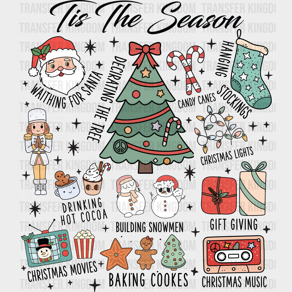 Tis The Season B&W Collage - Christmas DTF Transfer Adult Unisex - S & M (10’’) / Dark Color Design (See Imaging)