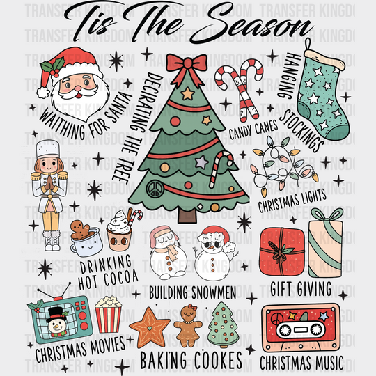 Tis The Season B&W Collage - Christmas DTF Transfer Adult Unisex - S & M (10’’) / Dark Color Design (See Imaging)